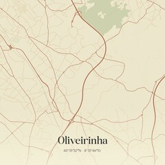 Vintage map of Oliveirinha, Portugal. 