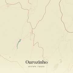 Vintage map of Ourozinho, Portugal. 