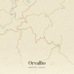Vintage map of Orvalho, Portugal. 