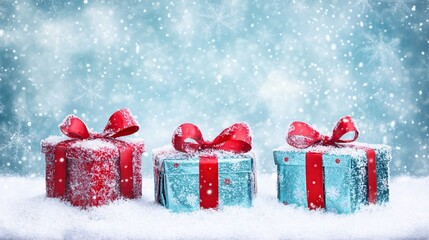 Snowy Winter Gifts, Festive Snowscape, Holiday Background