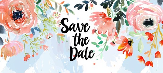 Whimsical Floral Save the Date Card Design with Playful Watercolor Illustrations for Weddings
