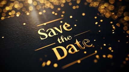 Elegant Save the Date Card Design with Glossy Black Paper and Gold Lettering for Sophisticated Occasions