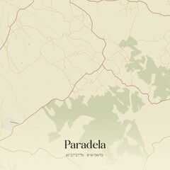 Vintage map of Paradela, Portugal. 