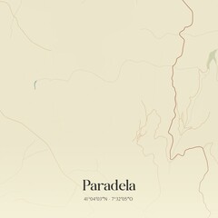 Vintage map of Paradela, Portugal. 