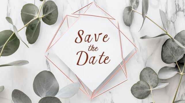Modern Geometric Save the Date Card with Rose Gold Accents for Elegant Occasions