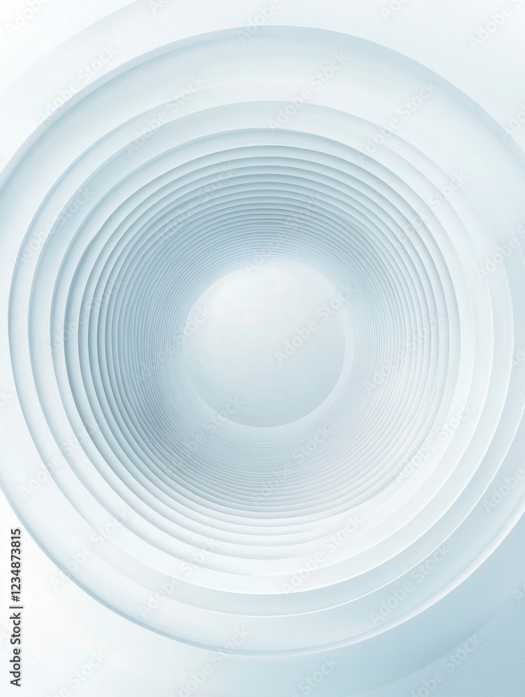 Poster Circular pattern of concentric waves creating a serene, minimalistic design in soft shades of blue and white. Generative AI