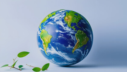 Fototapeta premium world environment and Earth day concept with green globe, studio photography, with white tones