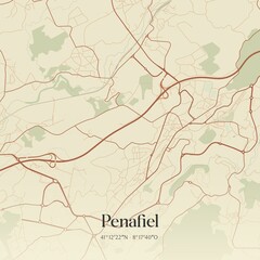 Vintage map of Penafiel, Portugal. 