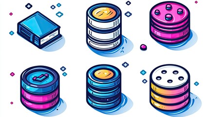 Colorful isometric database icons with a book