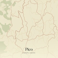 Vintage map of Pico, Portugal. 