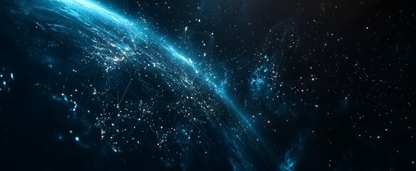 Obraz premium Global Network Connections Earth at Night Illuminated by Digital Data Streams