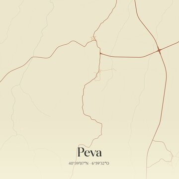 Vintage map of Peva, Portugal. 