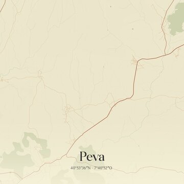 Vintage map of Peva, Portugal. 