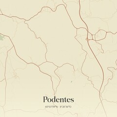 Vintage map of Podentes, Portugal. 