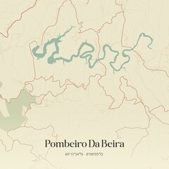 Vintage map of Pombeiro Da Beira, Portugal. 