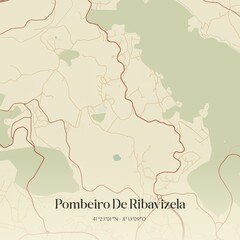 Vintage map of Pombeiro De Ribavizela, Portugal. 