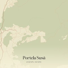 Vintage map of Portela Susã, Portugal.