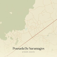 Vintage map of Pousada De Saramagos, Portugal. 