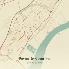 Vintage map of P�voa De Santa Iria, Portugal. 