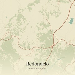 Vintage map of Redondelo, Portugal. 