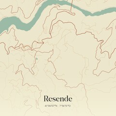 Vintage map of Resende, Portugal. 