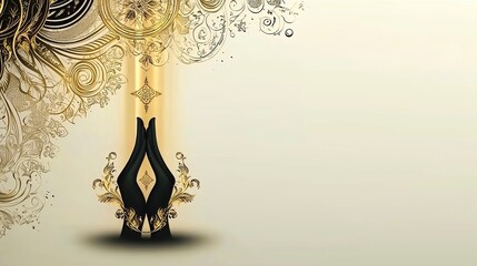 Ramadan brings unity and purity Prayer and charity and the crescent symbolize its spirit. Elegant Design with Decorative Swirls and Gold Accents