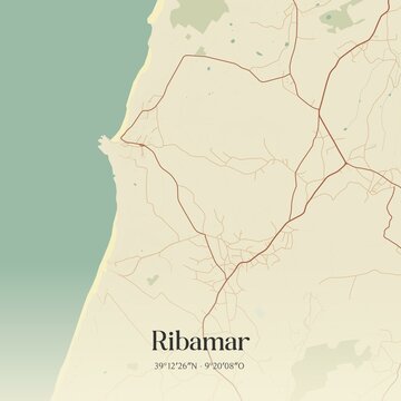 Vintage map of Ribamar, Portugal. 