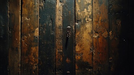 Rustic wooden door, old lock, dark background, urban texture, design element