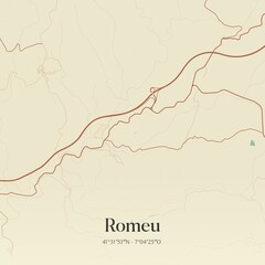 Vintage map of Romeu, Portugal. 