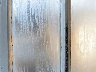 Frosted glass window reflection home photography indoor close-up winter atmosphere