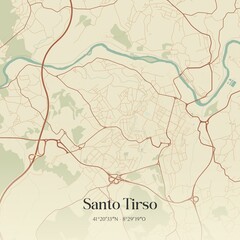 Vintage map of Santo Tirso, Portugal. 