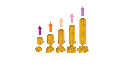 3d Dollar gold coins illustration of isolated and graph bar