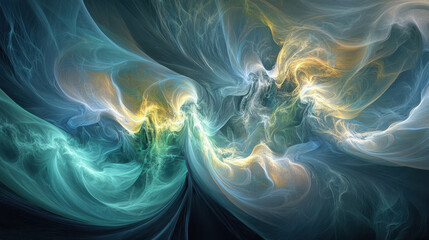 A captivating abstract image, a flowing interplay of cool blue and emerald hues forming a harmonious wave, illuminated with gentle luminescence