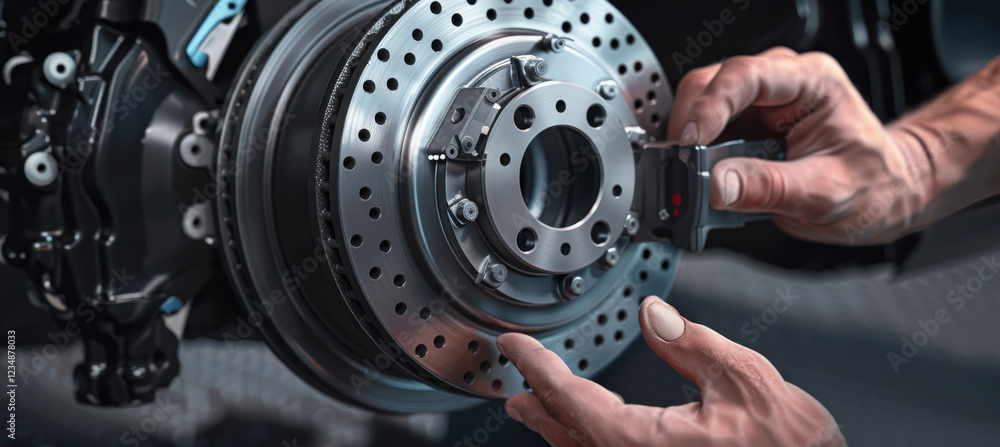 Poster step-by-step guide to installing brake pads with illustrations for easy reference and understanding