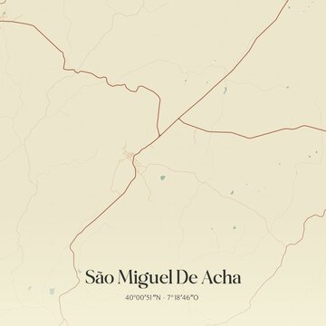 Vintage map of S&atilde;o Miguel De Acha, Portugal.