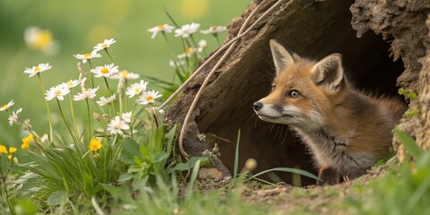 Red Fox Cub in Springtime Den