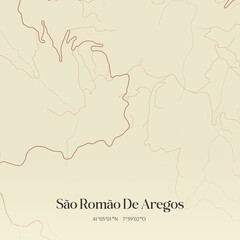 Vintage map of São Romão De Aregos, Portugal.