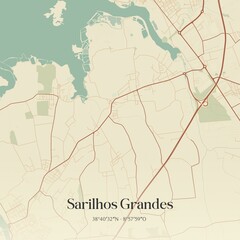 Obraz premium Vintage map of Sarilhos Grandes, Portugal. 