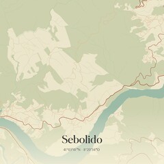 Vintage map of Sebolido, Portugal. 