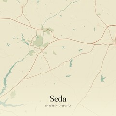 Vintage map of Seda, Portugal. 