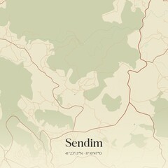 Vintage map of Sendim, Portugal. 