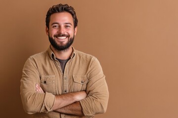 Fototapeta premium man with beard smiling with arms crossed