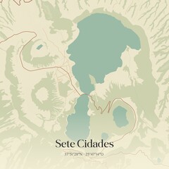 Fototapeta premium Vintage map of Sete Cidades, Portugal. 