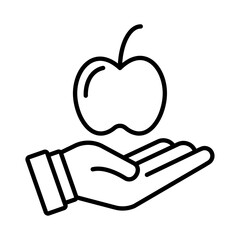 Apple in hand icon Isolated flat vector in outline