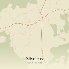 Fototapeta premium Vintage map of Silveiros, Portugal. 