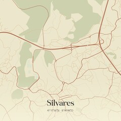 Fototapeta premium Vintage map of Silvares, Portugal. 