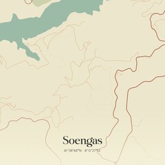 Vintage map of Soengas, Portugal. 
