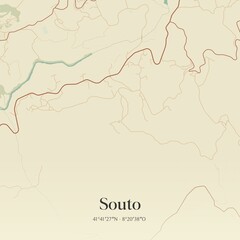 Vintage map of Souto, Portugal. 