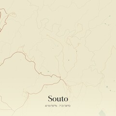 Vintage map of Souto, Portugal. 