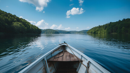 Fototapeta premium the bow of the boat overlooking the lake